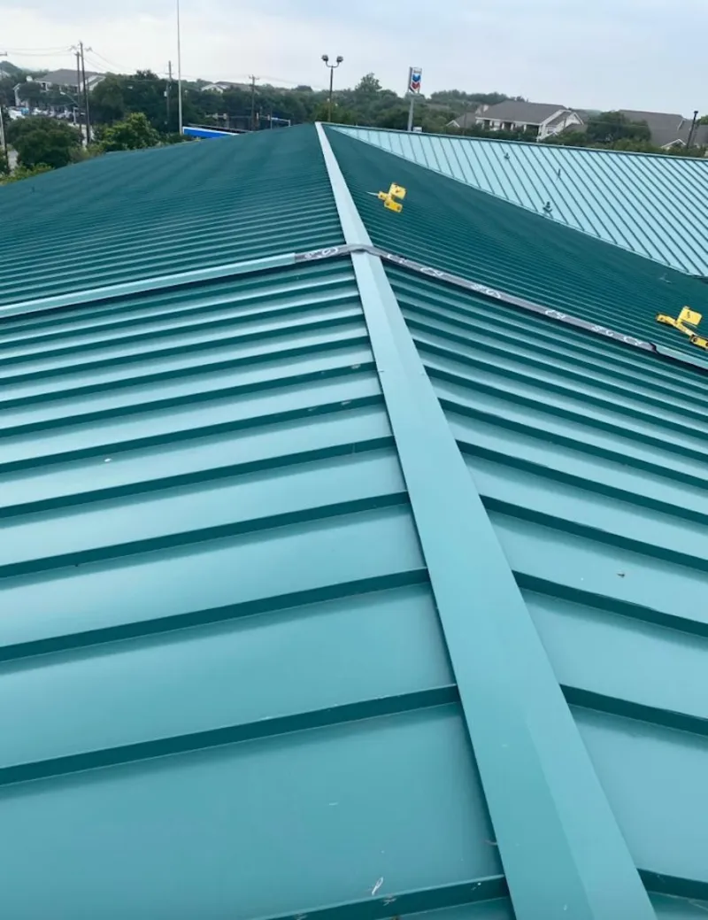 Green commercial metal roof ridge and valley for Metal Roof Repair in Aledo